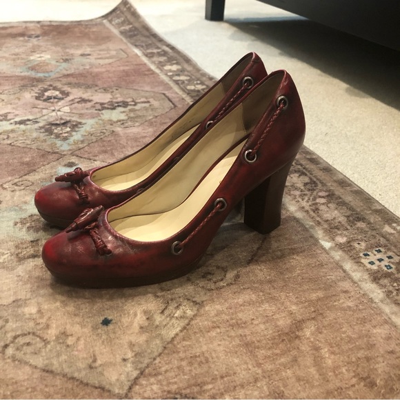 Cole Haan red/wood leather heeled loafers - Picture 3 of 6